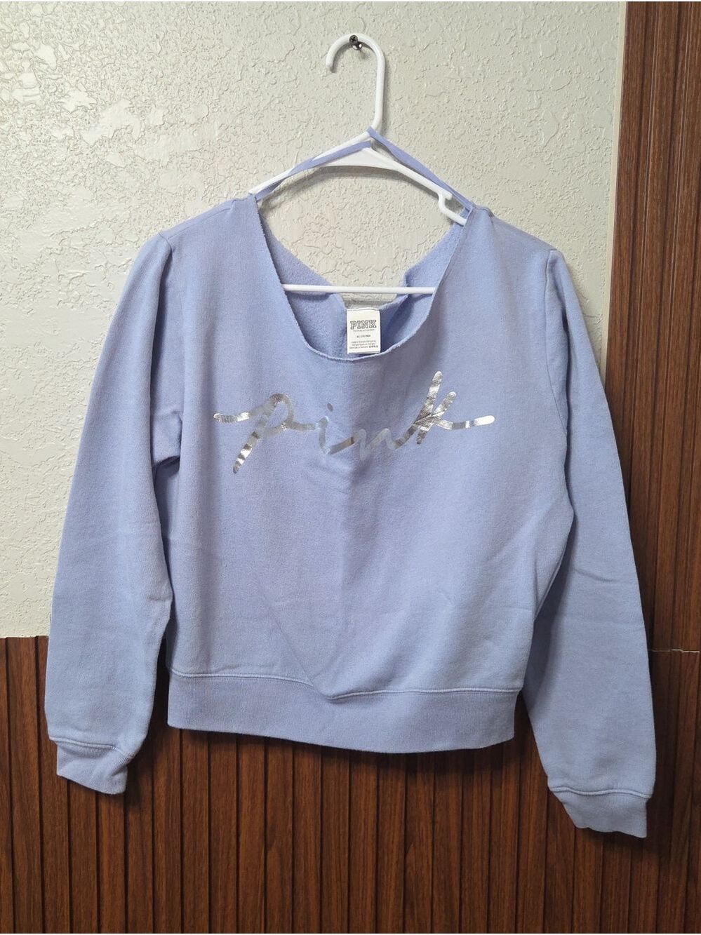 PINK Victoria's Secret Lavender Pullover with Metallic Script Medium Sz